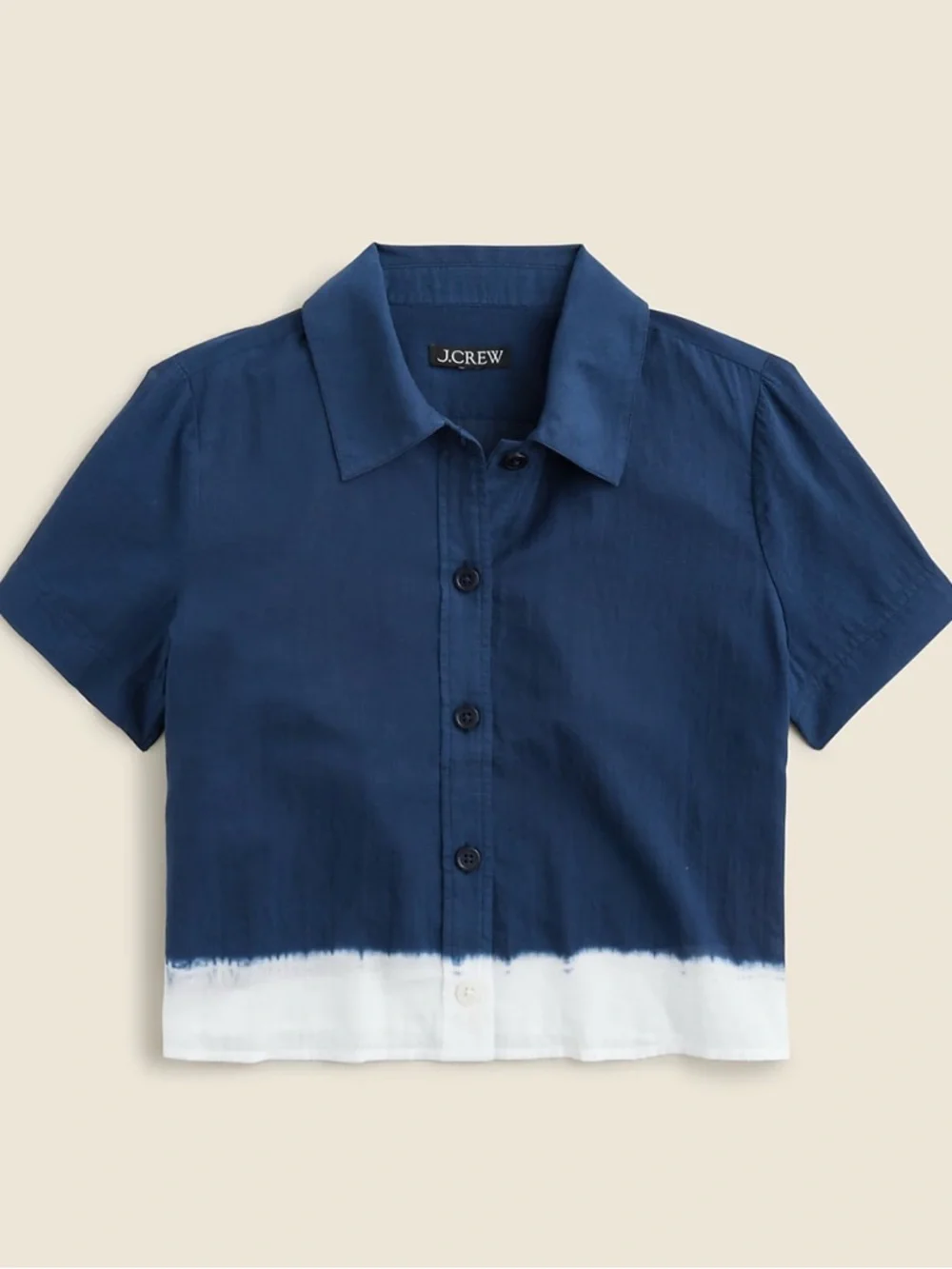 J. Crew Dip-Dyed Gamine Short Sleeve Cotton Button Down Shirt 2024 Blue White 4